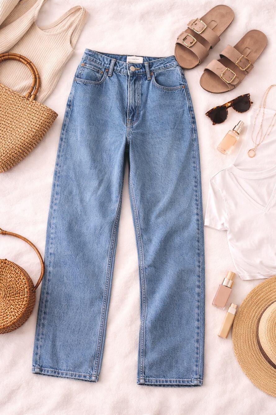 Abercrombie & Fitch Women's Curve Love Mid Rise Straight Leg Jeans Blue SZ 26/8